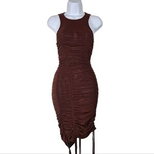NWT BY.DYLN Hailey Chocolate Brown Ruched Bodycon Dress Size S Revolve
